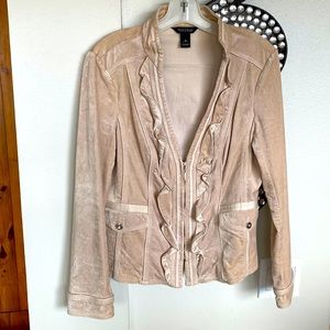 White House Black Market Cream Ruffle Jacket